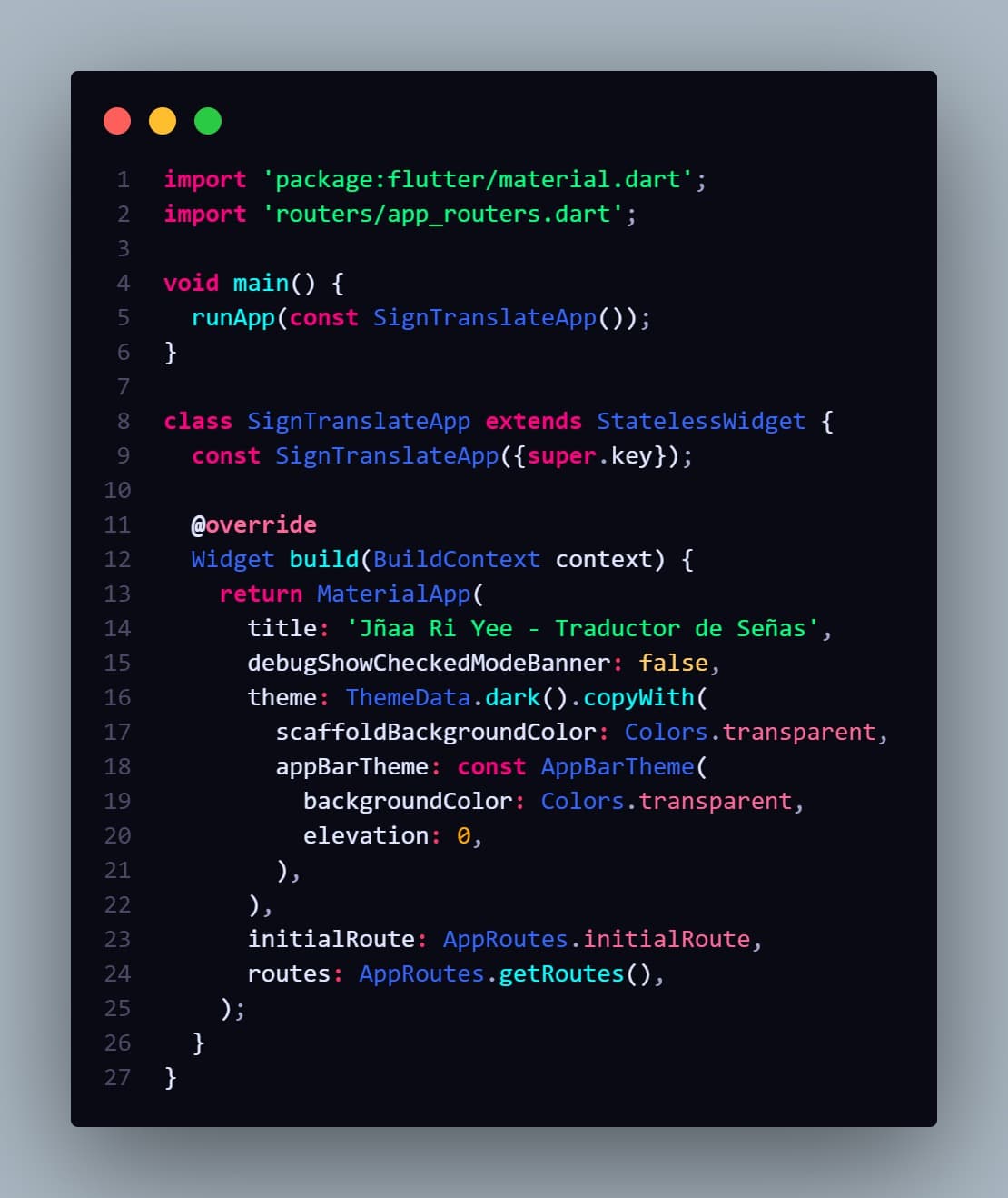 Código principal de la aplicación Flutter